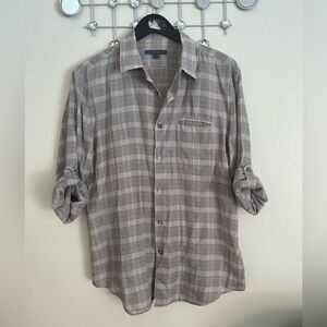 John Varvatos Casual Plaid Shirt - Gray and Brown